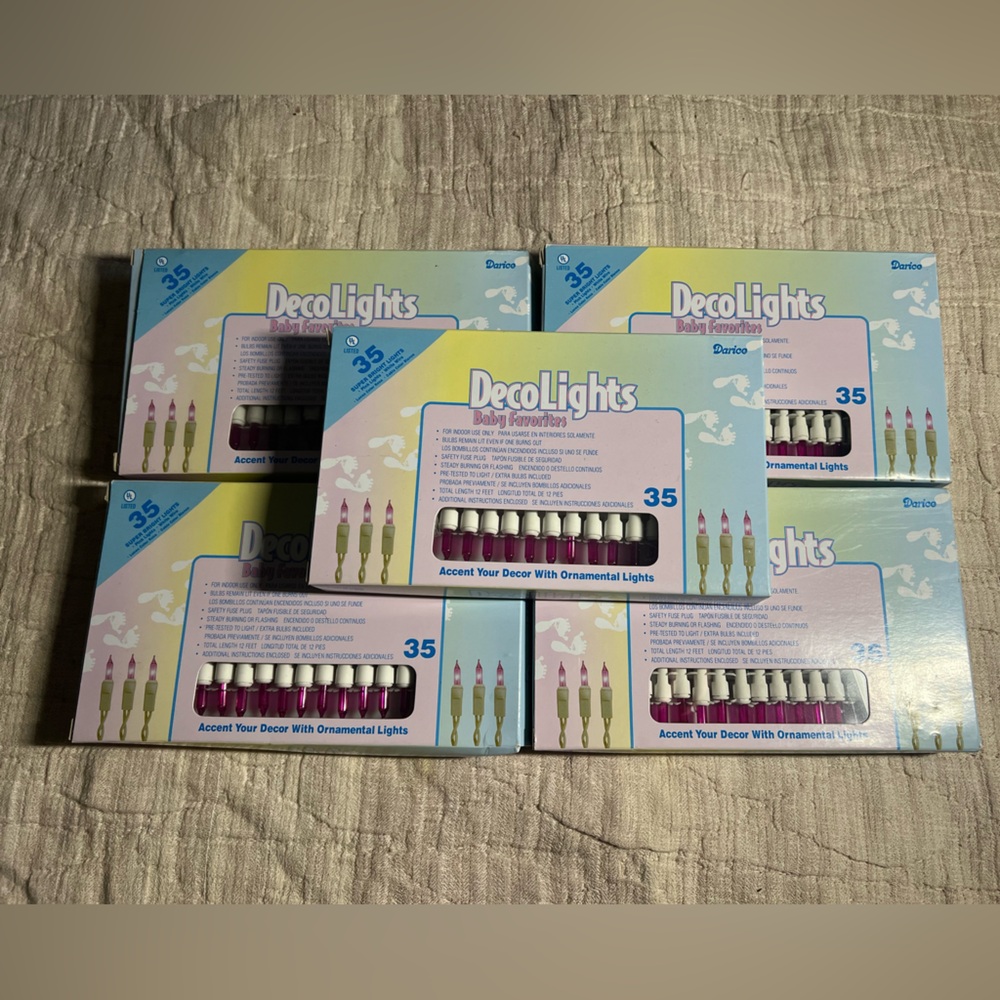 NIB (5) Boxes of Darice DecoLights Holiday Christmas String Lights in pink/white